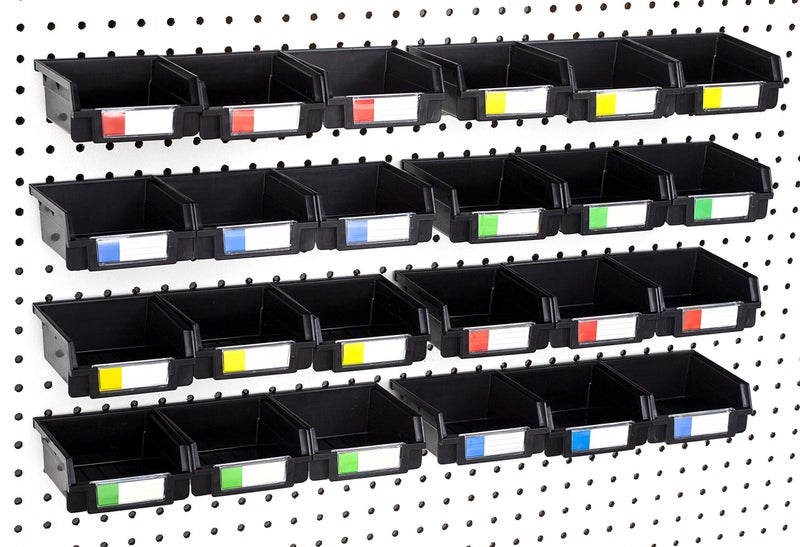 Right Arrange Pegboard Bins 24 Pack, Black - Hooks to Any Peg Board - Organize Hardware, Accessories, Attachments, Workbench, Garage Storage, Craft Room, Tool Shed, Hobby Supplies, Small Parts - Image 1
